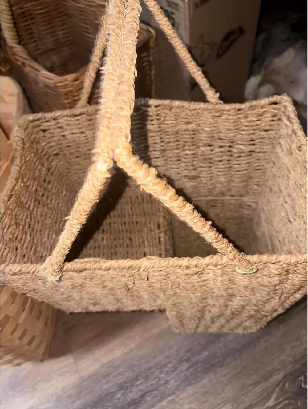 Woven seagrass L-shaped stair basket,Vintage